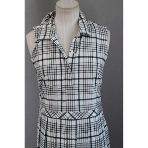 Tory Burch Gold Pleated Plaid Dress Small Button Front Belted Midi Women's